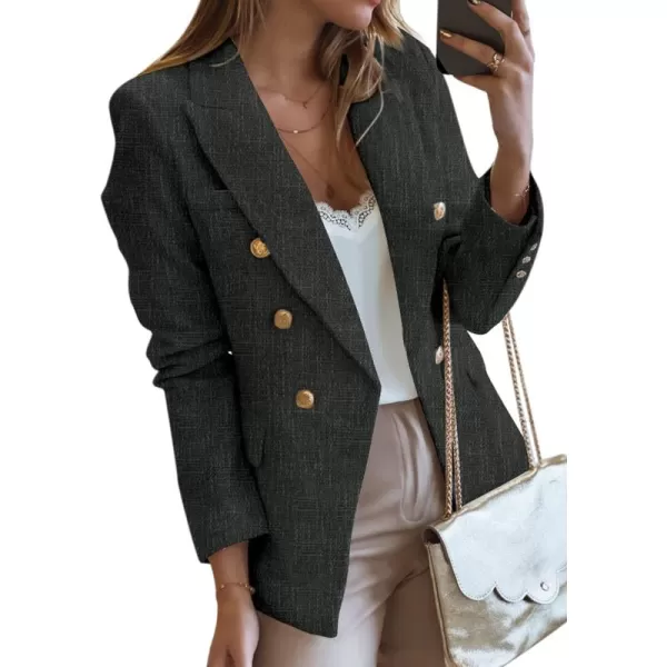 Happy Sailed Womens Double Breasted Tweed Blazers Casual Long Sleeve Open Front Blazer Jackets Work Suits