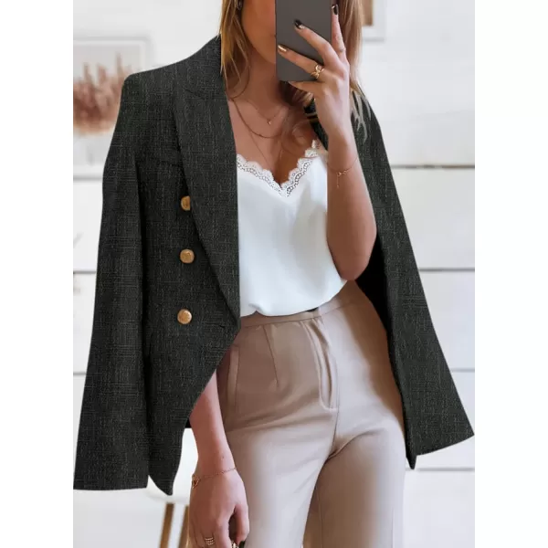 Happy Sailed Womens Double Breasted Tweed Blazers Casual Long Sleeve Open Front Blazer Jackets Work Suits