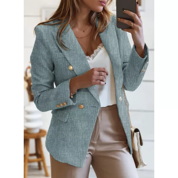 Happy Sailed Womens Double Breasted Tweed Blazers Casual Long Sleeve Open Front Blazer Jackets Work Suits