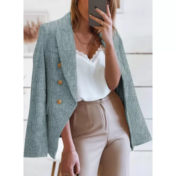Happy Sailed Womens Double Breasted Tweed Blazers Casual Long Sleeve Open Front Blazer Jackets Work Suits