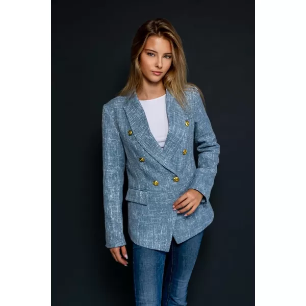 Happy Sailed Womens Double Breasted Tweed Blazers Casual Long Sleeve Open Front Blazer Jackets Work Suits