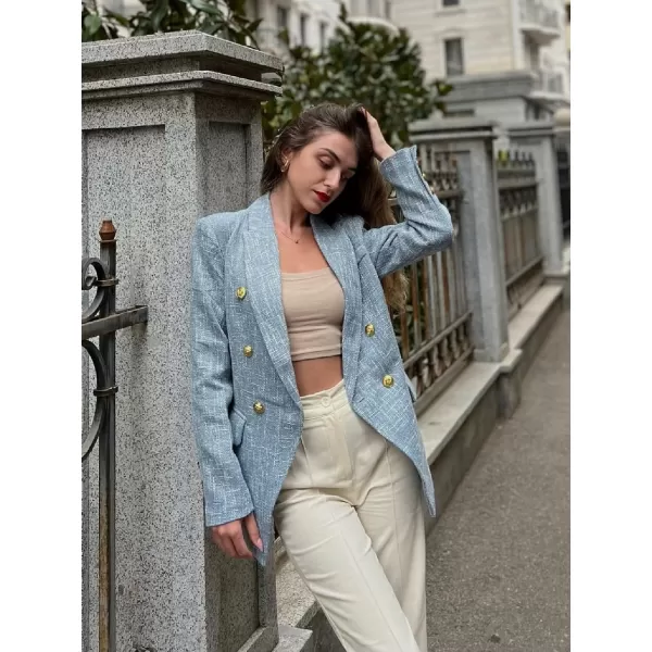 Happy Sailed Womens Double Breasted Tweed Blazers Casual Long Sleeve Open Front Blazer Jackets Work Suits