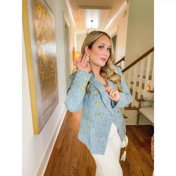 Happy Sailed Womens Double Breasted Tweed Blazers Casual Long Sleeve Open Front Blazer Jackets Work Suits