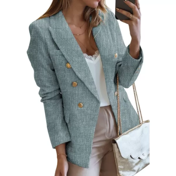 Happy Sailed Womens Double Breasted Tweed Blazers Casual Long Sleeve Open Front Blazer Jackets Work Suits