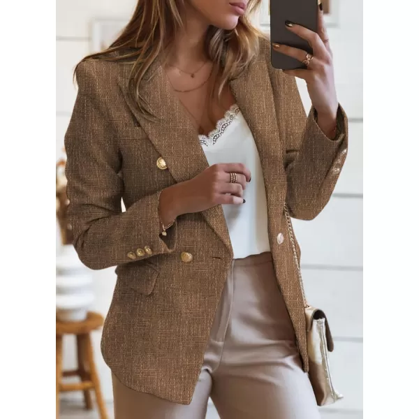 Happy Sailed Womens Double Breasted Tweed Blazers Casual Long Sleeve Open Front Blazer Jackets Work Suits