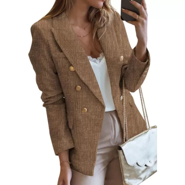 Happy Sailed Womens Double Breasted Tweed Blazers Casual Long Sleeve Open Front Blazer Jackets Work Suits