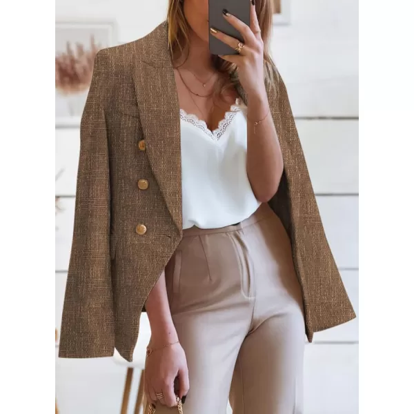 Happy Sailed Womens Double Breasted Tweed Blazers Casual Long Sleeve Open Front Blazer Jackets Work Suits