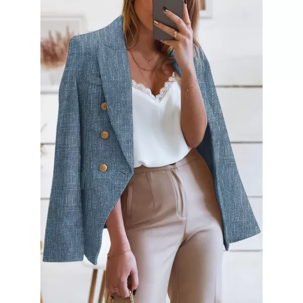 Happy Sailed Womens Double Breasted Tweed Blazers Casual Long Sleeve Open Front Blazer Jackets Work Suits