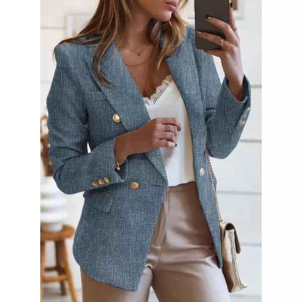 Happy Sailed Womens Double Breasted Tweed Blazers Casual Long Sleeve Open Front Blazer Jackets Work Suits