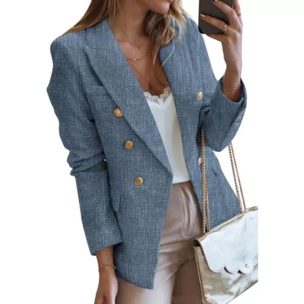 Happy Sailed Womens Double Breasted Tweed Blazers Casual Long Sleeve Open Front Blazer Jackets Work Suits