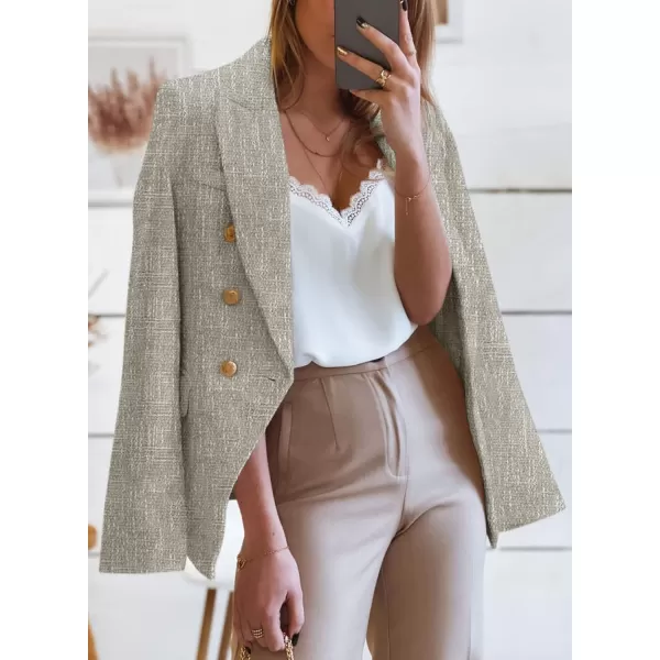 Happy Sailed Womens Double Breasted Tweed Blazers Casual Long Sleeve Open Front Blazer Jackets Work Suits