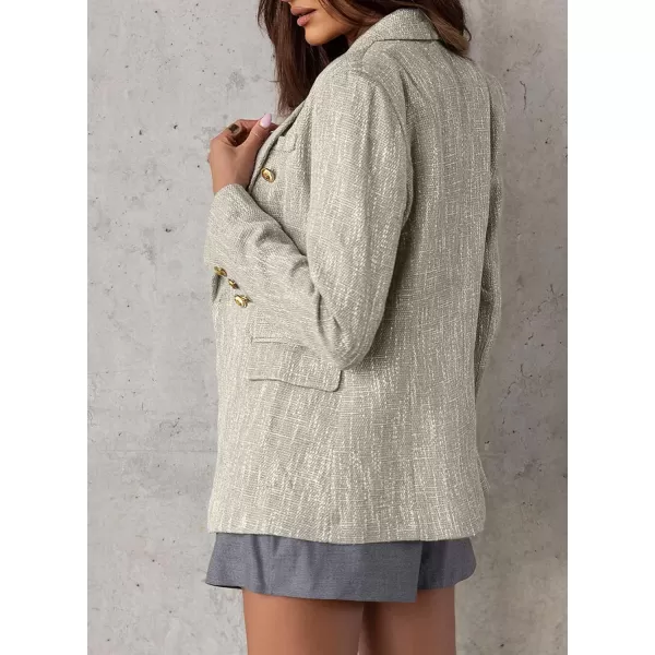 Happy Sailed Womens Double Breasted Tweed Blazers Casual Long Sleeve Open Front Blazer Jackets Work Suits