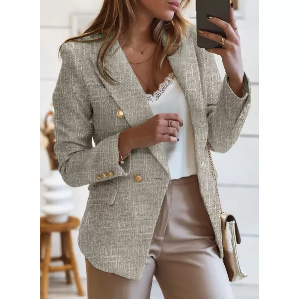 Happy Sailed Womens Double Breasted Tweed Blazers Casual Long Sleeve Open Front Blazer Jackets Work Suits