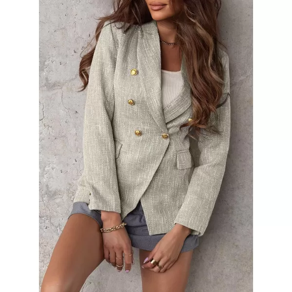 Happy Sailed Womens Double Breasted Tweed Blazers Casual Long Sleeve Open Front Blazer Jackets Work Suits