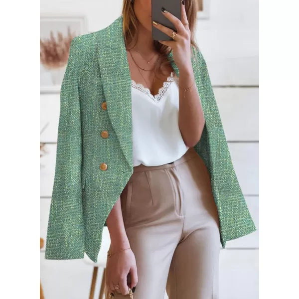 Happy Sailed Womens Double Breasted Tweed Blazers Casual Long Sleeve Open Front Blazer Jackets Work Suits
