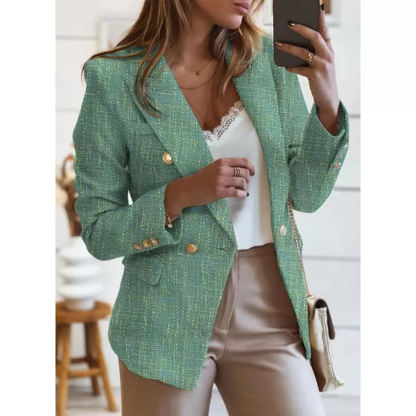 Happy Sailed Womens Double Breasted Tweed Blazers Casual Long Sleeve Open Front Blazer Jackets Work Suits
