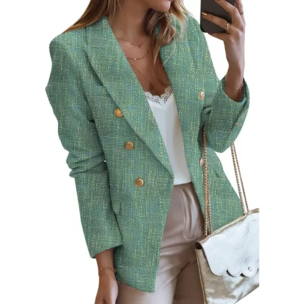 Happy Sailed Womens Double Breasted Tweed Blazers Casual Long Sleeve Open Front Blazer Jackets Work Suits