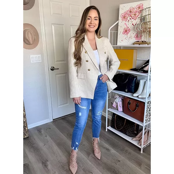 Happy Sailed Womens Double Breasted Tweed Blazers Casual Long Sleeve Open Front Blazer Jackets Work Suits