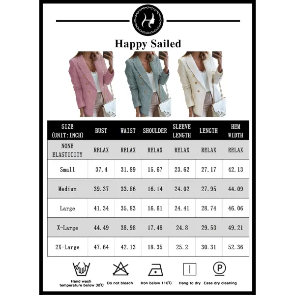Happy Sailed Womens Double Breasted Tweed Blazers Casual Long Sleeve Open Front Blazer Jackets Work Suits