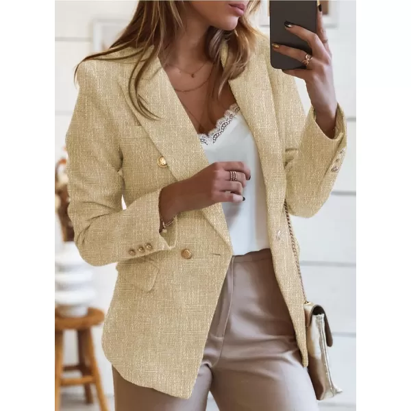 Happy Sailed Womens Double Breasted Tweed Blazers Casual Long Sleeve Open Front Blazer Jackets Work Suits