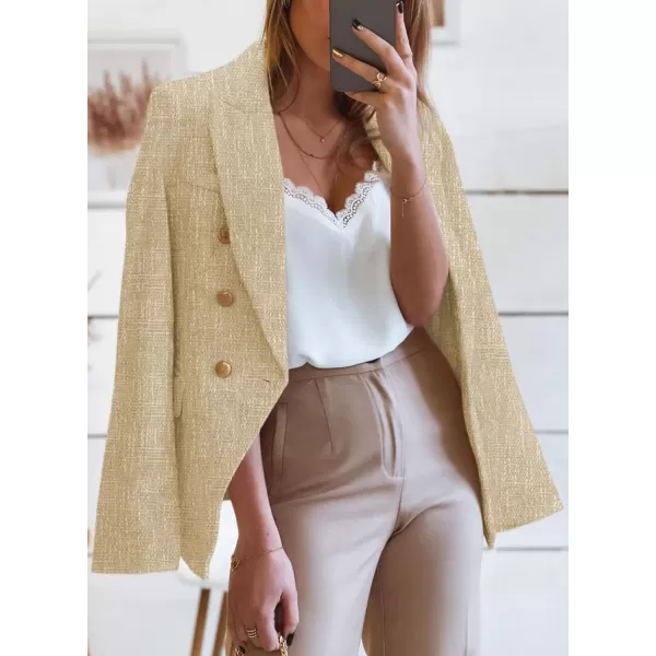 Happy Sailed Womens Double Breasted Tweed Blazers Casual Long Sleeve Open Front Blazer Jackets Work Suits