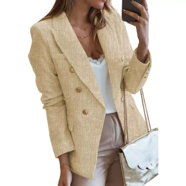 Happy Sailed Womens Double Breasted Tweed Blazers Casual Long Sleeve Open Front Blazer Jackets Work Suits