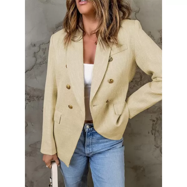 Happy Sailed Womens Double Breasted Tweed Blazers Casual Long Sleeve Open Front Blazer Jackets Work Suits