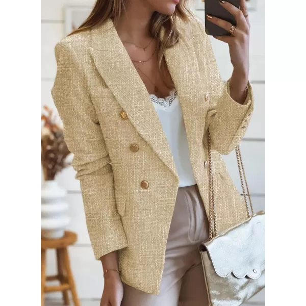 Happy Sailed Womens Double Breasted Tweed Blazers Casual Long Sleeve Open Front Blazer Jackets Work Suits