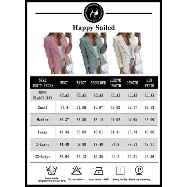 Happy Sailed Womens Double Breasted Tweed Blazers Casual Long Sleeve Open Front Blazer Jackets Work Suits