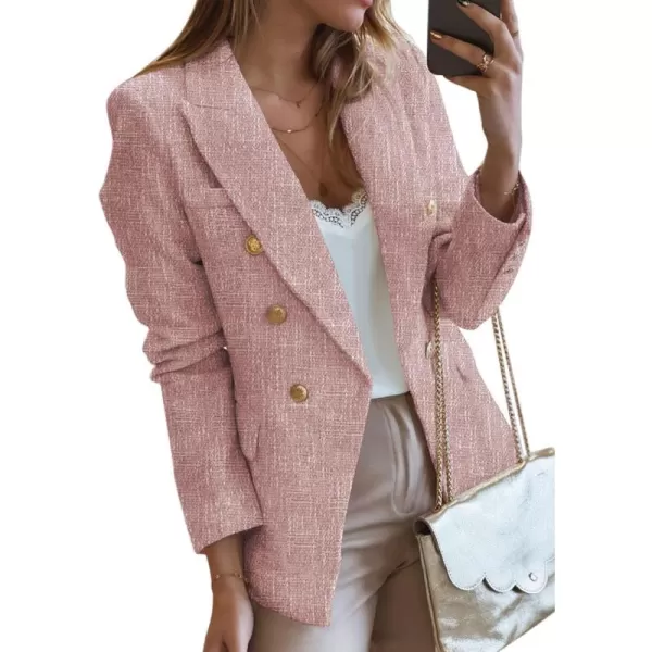 Happy Sailed Womens Double Breasted Tweed Blazers Casual Long Sleeve Open Front Blazer Jackets Work Suits