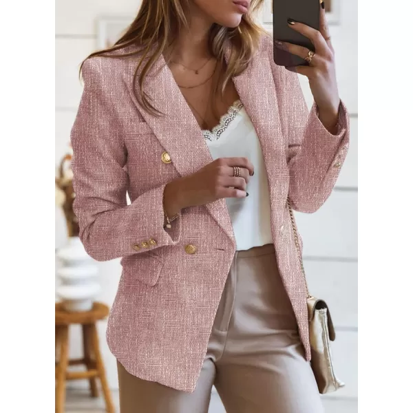 Happy Sailed Womens Double Breasted Tweed Blazers Casual Long Sleeve Open Front Blazer Jackets Work Suits