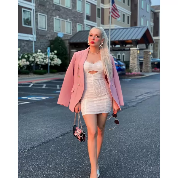 Happy Sailed Womens Double Breasted Tweed Blazers Casual Long Sleeve Open Front Blazer Jackets Work Suits
