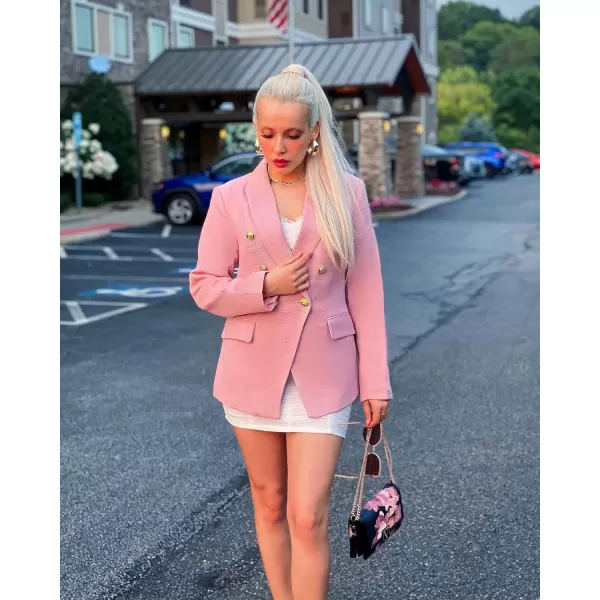 Happy Sailed Womens Double Breasted Tweed Blazers Casual Long Sleeve Open Front Blazer Jackets Work Suits