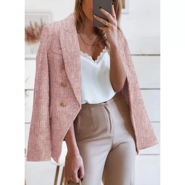 Happy Sailed Womens Double Breasted Tweed Blazers Casual Long Sleeve Open Front Blazer Jackets Work Suits