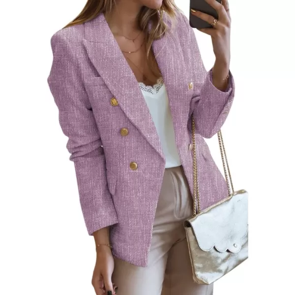 Happy Sailed Womens Double Breasted Tweed Blazers Casual Long Sleeve Open Front Blazer Jackets Work Suits