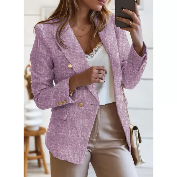 Happy Sailed Womens Double Breasted Tweed Blazers Casual Long Sleeve Open Front Blazer Jackets Work Suits