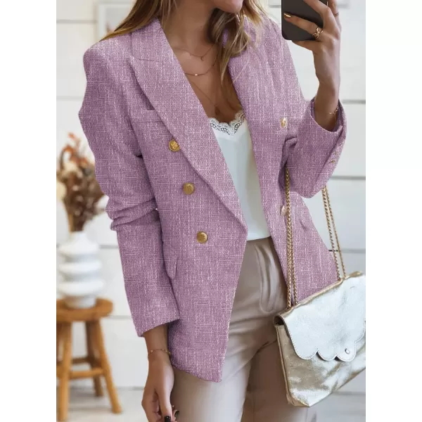 Happy Sailed Womens Double Breasted Tweed Blazers Casual Long Sleeve Open Front Blazer Jackets Work Suits