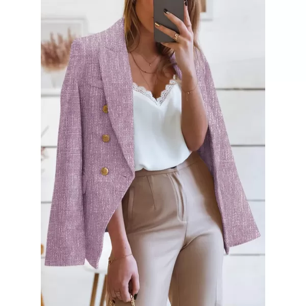 Happy Sailed Womens Double Breasted Tweed Blazers Casual Long Sleeve Open Front Blazer Jackets Work Suits