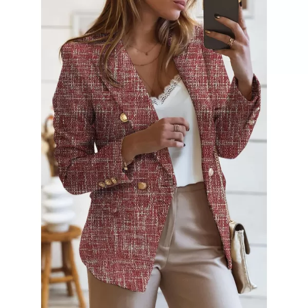 Happy Sailed Womens Double Breasted Tweed Blazers Casual Long Sleeve Open Front Blazer Jackets Work Suits