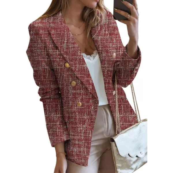 Happy Sailed Womens Double Breasted Tweed Blazers Casual Long Sleeve Open Front Blazer Jackets Work Suits