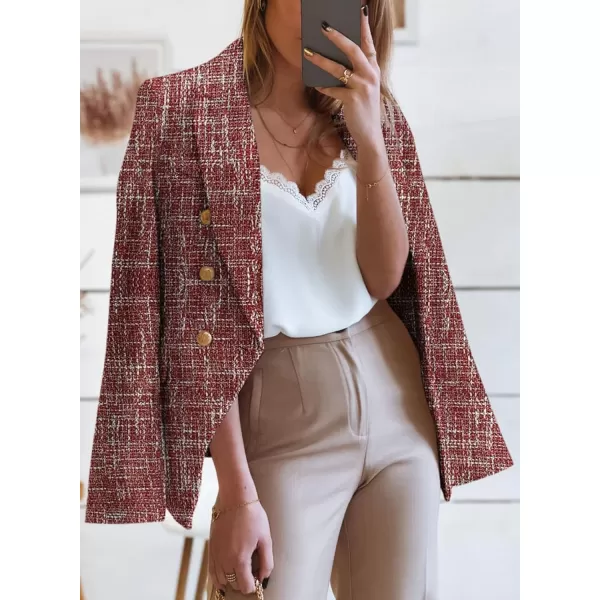 Happy Sailed Womens Double Breasted Tweed Blazers Casual Long Sleeve Open Front Blazer Jackets Work Suits