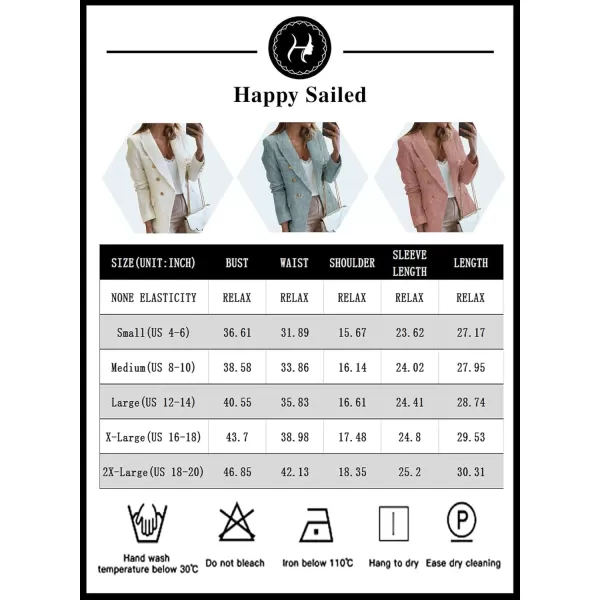 Happy Sailed Womens Double Breasted Tweed Blazers Casual Long Sleeve Open Front Blazer Jackets Work Suits