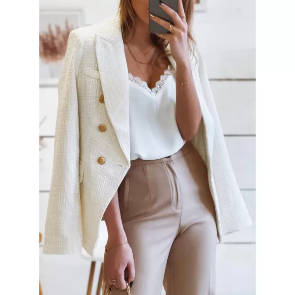 Happy Sailed Womens Double Breasted Tweed Blazers Casual Long Sleeve Open Front Blazer Jackets Work Suits