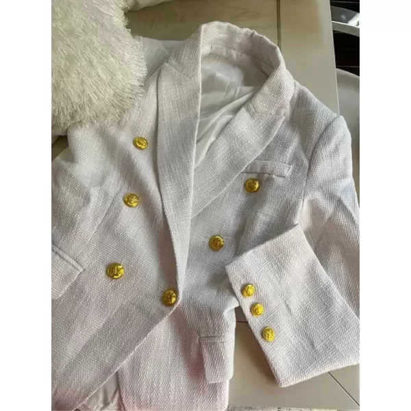 Happy Sailed Womens Double Breasted Tweed Blazers Casual Long Sleeve Open Front Blazer Jackets Work Suits