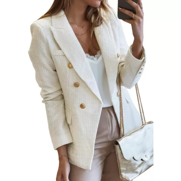 Happy Sailed Womens Double Breasted Tweed Blazers Casual Long Sleeve Open Front Blazer Jackets Work Suits
