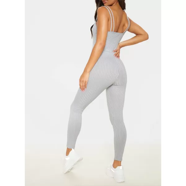 Happy Sailed Womens Double Strap Bodycon Jumpsuits Sexy Sleeveless Workout Ribbed Yoga Bodysuit