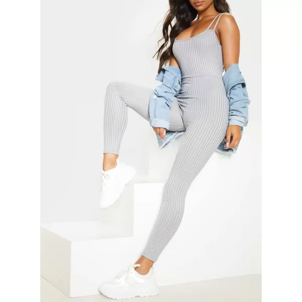 Happy Sailed Womens Double Strap Bodycon Jumpsuits Sexy Sleeveless Workout Ribbed Yoga Bodysuit