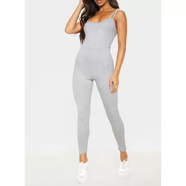 Happy Sailed Womens Double Strap Bodycon Jumpsuits Sexy Sleeveless Workout Ribbed Yoga Bodysuit