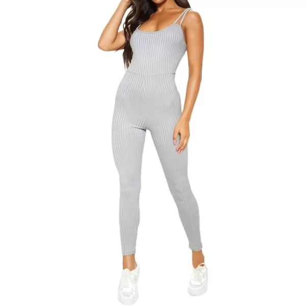 Happy Sailed Womens Double Strap Bodycon Jumpsuits Sexy Sleeveless Workout Ribbed Yoga Bodysuit