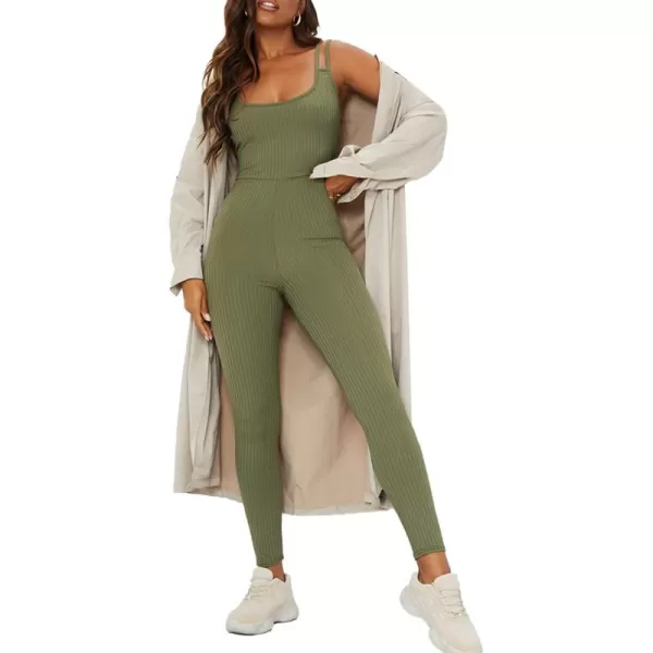 Happy Sailed Womens Double Strap Bodycon Jumpsuits Sexy Sleeveless Workout Ribbed Yoga Bodysuit